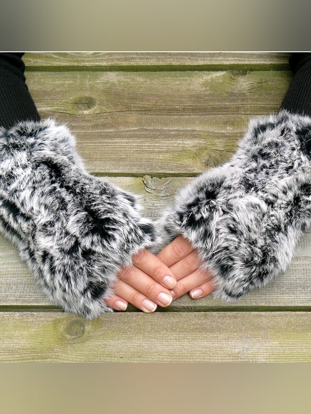 ​Fluffy Real Fur Fingerless Mittens, Winter Women's Gloves
